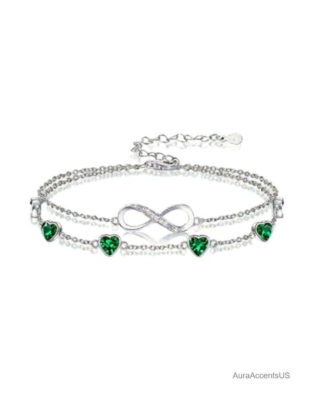 925 Sterling Silver Infinity Birthstone Charm Link Bracelet Anklet Adjustable